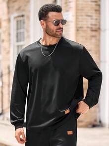 EASEVO Casual Loose Fit Round Neck T-Shirt And Pants Men Plus Size Set, Fall Clothes - Black - View 5