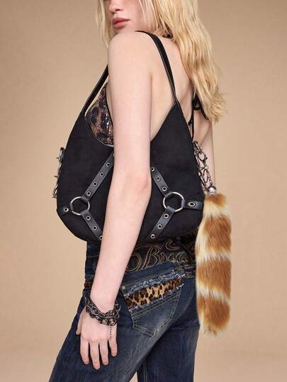 Grunge Punk 1 pièce Porte-clés en peluche style Y2K, motif léopard/tigre/renard, accessoire de mode polyvalent, idéal pour les femmes, idée cadeau idéale