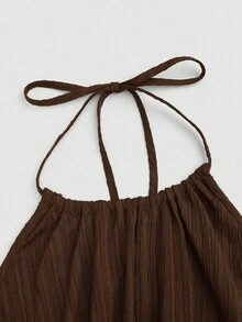 Sweetra 2pcs/Set Solid Color Minimalist Sleeveless Crop Top And Skinny Pants, Sexy Style - Brown - View 7