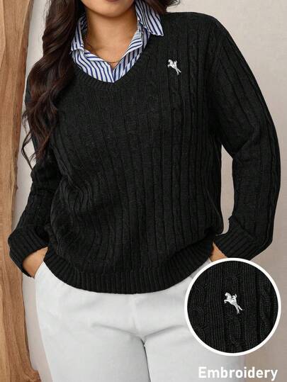 Zelara Suéter versátil y casual de talla grande con detalles bordados, otoño