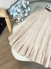 GlowEve Women's Autumn New Solid Color Rope Floral Pattern Classic Design Casual Girly Everyday Versatile Loose Hem Knit Sweater Skirt