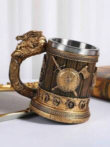 1 件复古中世纪翼手龙水杯，600 毫升/20.29 盎司不锈钢大容量马克杯，创意树脂浮雕装饰绅士饮水套装，夏季饮料杯，咖啡杯，装饰杯。男士礼物，父亲节礼物。 - 彩色 - 查看 5