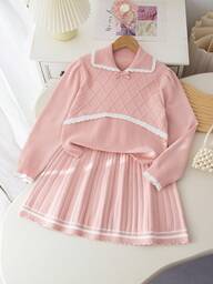 Sparklyn Ensemble pull tricoté et jupe avec volants à motif floral d'ananas vintage, pour jeunes filles, automne/hiver