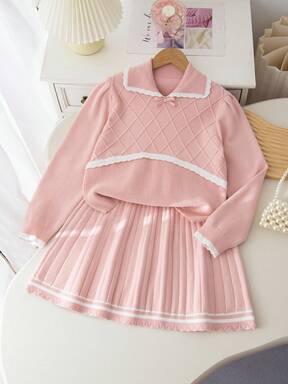 Sparklyn Ensemble pull tricoté et jupe avec volants à motif floral d'ananas vintage, pour jeunes filles, automne/hiver