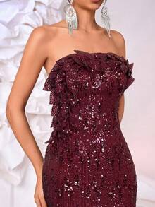 Glamrae Luxury Handmade Chocolate Brown Beaded Applique Mermaid Formal Evening Gown With Adjustable Lace-Up Back, Sophisticated Craftsmanship - Burgundy - View 1