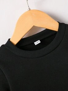 2 件套女婴时尚简约彩色字母印花“小公主”圆领羊毛衫和字母印花羊毛运动裤套装，适合秋冬季外出 - 黑色 - 查看 4