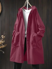 Linhara Chaqueta larga con capucha y bolsillos grandes para tallas grandes - Rosa Fucsia - Ver 1