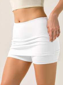 INAWLY Plus Size Casual Solid Color Mini Skirt Shorts, Summer