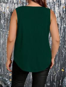 SHEIN Clasi Women's Versatile Ruched Floral Trim Collar Knit Camisole - Dark Green - View 2