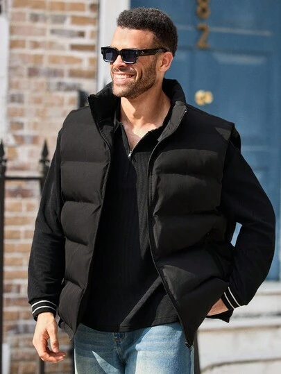 EASEVO 大码男士休闲黑色无袖背心，常规版型，冬季