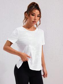 Easithlete 2 件套女式混合面料提花和网眼拼接交叉后背运动上衣，春夏季健身衫 - 彩色 - 查看 5