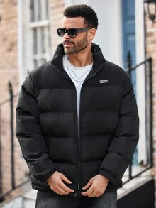 EASEVO Plus Size Men's Black Patchwork Winter Long Sleeve Coat, Fall - Black - View 6