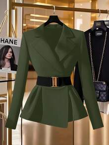 GlowEve Áo khoác Blazer nữ trơn màu, phù hợp đi làm - màu xanh lá - Xem 5