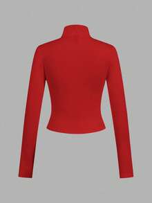 SHEIN EZwear 2 件红黑针织拉链长袖 T 恤，适合秋冬季 - 彩色 - 查看 10