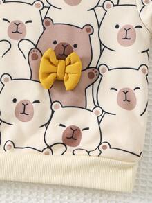 Cozy Pixies 2pcs Baby Boy Capybara Pattern Knit Soft Crew Neck Long Sleeve Pullover Sweatshirt And Elastic Waist Jogger Pants Set - Brown - View 7