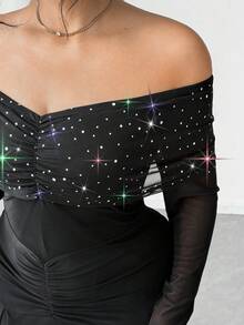 Elenzga Women's Elegant Off Shoulder Sequin Dress - Black - View 4