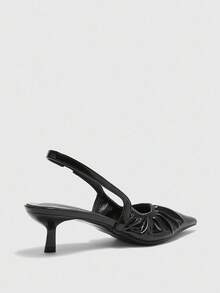 CUCCOO BIZCHIC 女士时尚尖头黑色超柔软 PU 皮革松紧带褶皱低鞋面细高跟凉鞋 - 黑色 - 查看 8