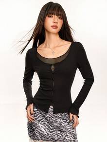 Rina Fox 2025 Autumn/Winter Women's Fashion 2 In 1 Top - Black - View 3