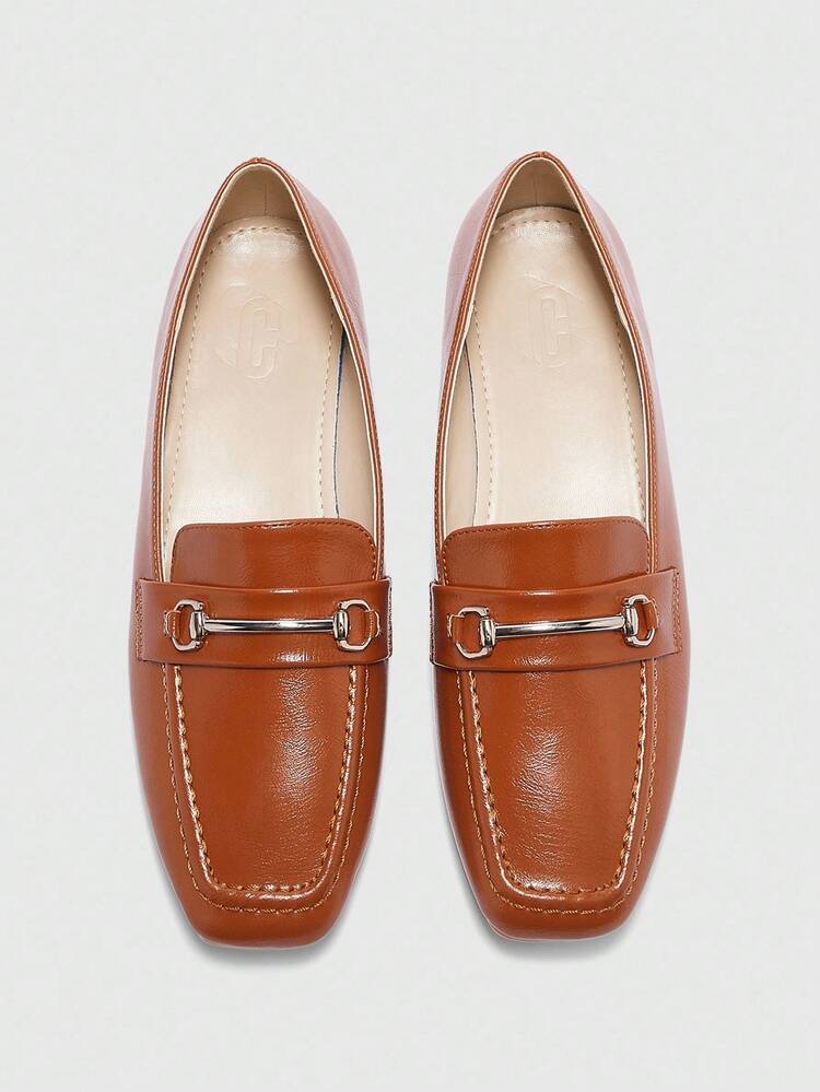 CUCCOO BIZCHIC レディースファッション スクエアトゥ フラットシューズ メタルバックル付き、カジュアル快適 スリッポンローファー デイリー、通勤、仕事、休暇に