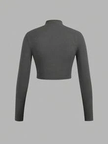 SHEIN EZwear 3 件套女式拉链罗纹面料高领长袖 T 恤套装，适合春秋季 - 彩色 - 查看 7