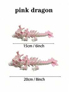 SHEIN 1 件迷人的 3D 打印可爱中国龙雕像（白色和粉色），带关节 - 非常适合家庭、办公室和汽车装饰 | 圣诞节等场合的理想礼物 | 塑料，无需电池（眼睛颜色可能因批次而异），3D 人物，办公室装饰，3D 打印动物，