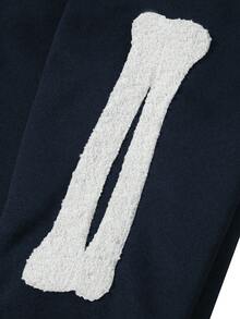 Manfinity EMRG 男士字母印花长袖单排扣休闲翻领夹克黑色运动夹克棒球夹克黑色。男士万圣节服装、Y2K、街头时尚、返校季、送给男朋友的礼物、秋季 - 藏蓝色 - 查看 5