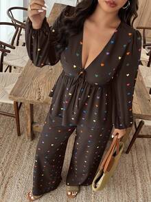SHEIN LUNE Plus Size Heart Print Shirt And Pants 2 Pieces Set - Multicolor - View 4
