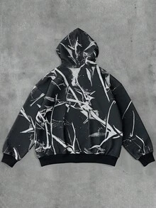 Manfinity Dauomo Sudadera con capucha con estampado digital de grafiti retro de hip hop de la calle Y2K para hombre, otoño