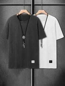 Manfinity Homme 2 件休闲宽松百搭简约男士短袖 T 恤 - 白色 - 查看 2