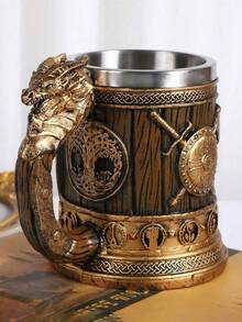 1 件复古中世纪翼手龙水杯，600 毫升/20.29 盎司不锈钢大容量马克杯，创意树脂浮雕装饰绅士饮水套装，夏季饮料杯，咖啡杯，装饰杯。男士礼物，父亲节礼物。 - 彩色 - 查看 4