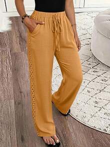 SHEIN LUNE Quần Jeans Nữ Màu Trơn Có Túi Ruffle Bên Hông Quần Thường Ngày Cho Quần Áo Năm Mới - Màu vàng - Xem 1