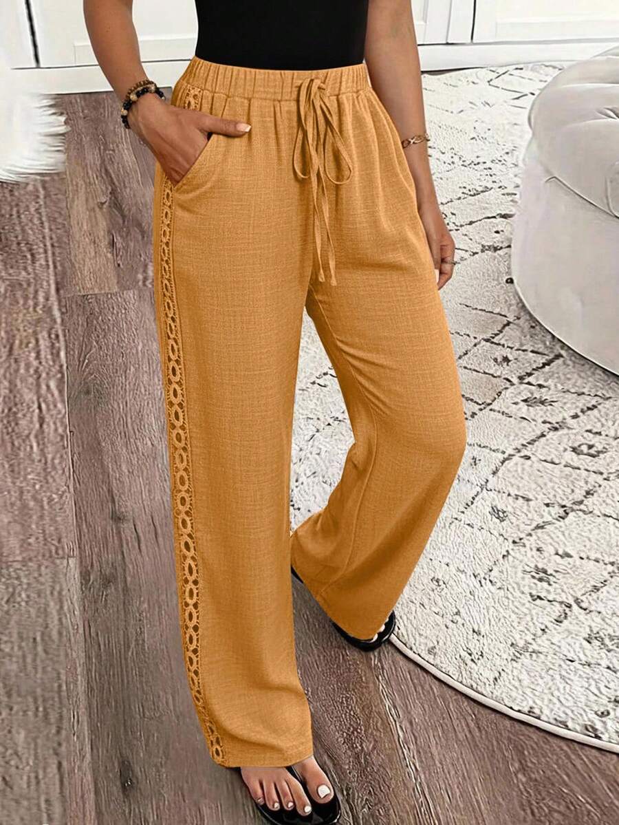 SHEIN LUNE Quần Jeans Nữ Màu Trơn Có Túi Ruffle Bên Hông Quần Thường Ngày Cho Quần Áo Năm Mới - Màu vàng - Xem 1
