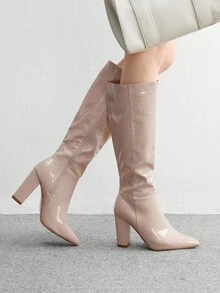 CUCCOO BIZCHIC 女士休闲纯色粗跟时尚踝靴，粉色 - 杏色 - 查看 3