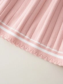 Sparklyn 少女复古菠萝花荷叶边针织毛衣和裙子套装，秋冬 - 杏色 - 查看 4