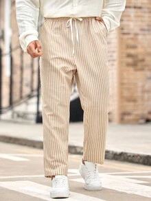 EASEVO Plus Size Men's Casual Striped Pants, Suitable For Commuting, Fall