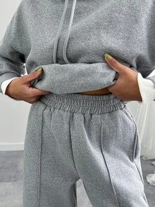 Conjunto de dos piezas de sudadera y pantalón de chándal oversize gris jaspeado para mujer