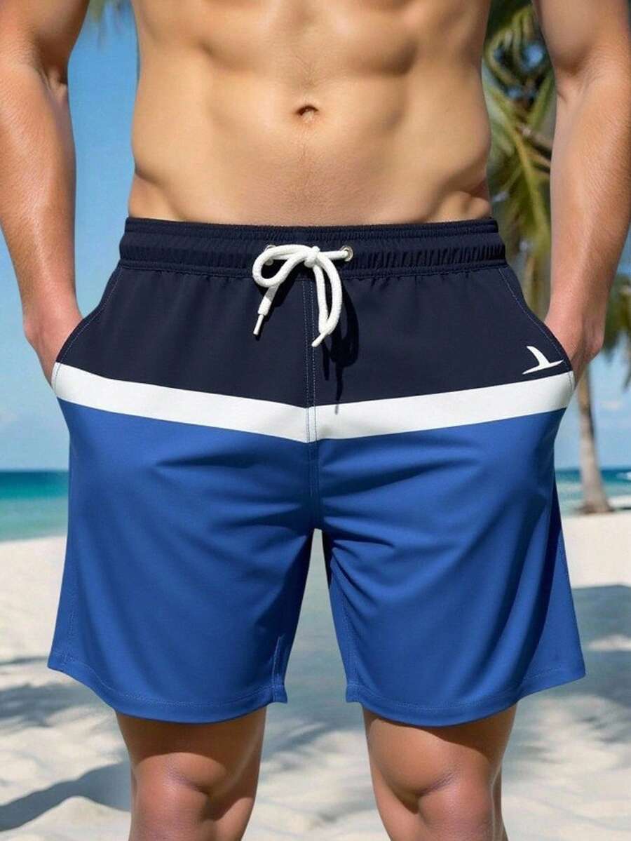 Manfinity Swimmode Men's Contrast Color Casual Positioning Outdoor Beach Shorts For Men Beachwear For Men Men Swim Trunks Shorts Men Swim Trunks Plus Starfish Men Swim Trunks, Hawaiian