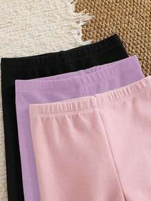 Young Girl Knitted Solid Color Fitted Casual Winter Leggings 3pcs Pieces Set, Girls Back To School Outfits, Young Girl Outfit Sets, Young Girl - Pink - View 5