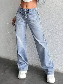 EURMUSE 98%Cotton Women's Straight Leg Jeans