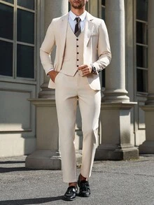 Manfinity Mode 3 Piezas Conjunto de Traje de Hombre/Chaqueta de Traje + Chaleco + Pantalones - Albaricoque - Ver 6