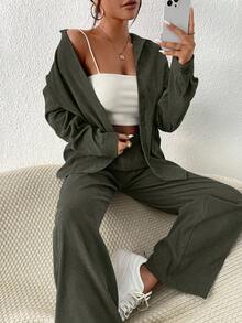 Flirla Áo và quần nhung kẻ hở vai - xanh quân đội - Xem 5