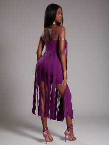 NYA SZN 连衣裙露肩无袖飘逸荷叶边细节特殊场合生日可爱活动秋冬适合女士通勤装 - Bold Plum - 查看 2