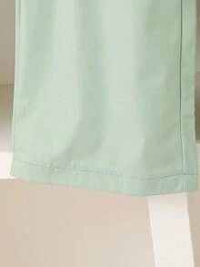SHEIN Playful Pals 2pcs/Set Young Girl Stylish & Sweet Bow Decor Top + Wide Leg Pants Outfit, Spring/Autumn Fall Winter - Green - View 7