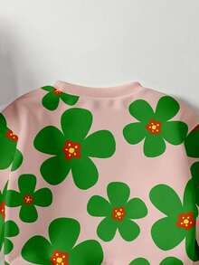 2pcs Baby Girls Casual Fashionable Cute Floral All-Over Print Crew Neck Sweatshirt And Sweatpants Set, Autumn/Winter Fall - Multicolor - View 4