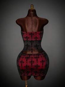 Amplova Y2K Amplova Cross Plus Size Sexy Fashion Bandeau Top And Mini Skirt 2 Pieces Set Halloween Dress Demon Dress Criss Cross Dress