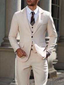 Manfinity Mode 3 Piezas Conjunto de Traje de Hombre/Chaqueta de Traje + Chaleco + Pantalones - Albaricoque - Ver 5