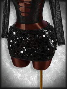 GloRilla x SHEIN ICON Black Bodycon High Waist Super Short Women's Mini Skirt