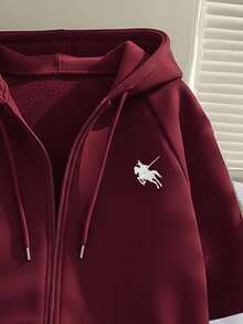 Resyla 刺绣时尚简约女式运动衫，送给朋友的礼物 - 酒紅色 - 查看 4