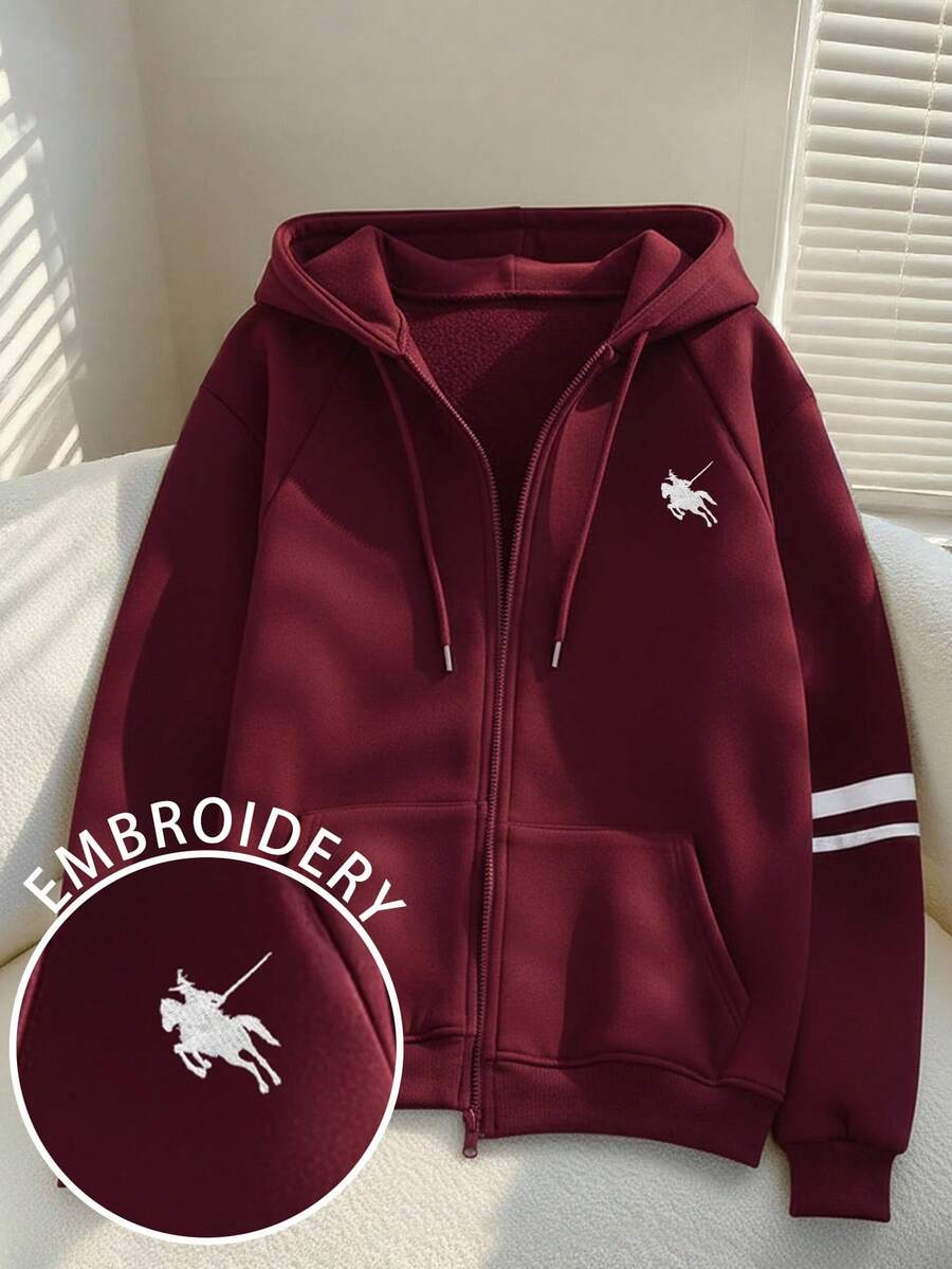 Resyla 刺绣时尚简约女式运动衫，送给朋友的礼物 - 酒紅色 - 查看 1