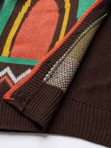 Manfinity Joysei 男士万圣节拼色南瓜图案开衫万圣节派对，万圣节毛衣万圣节开衫南瓜毛衣哥特毛衣毛衣开衫，秋冬 - 彩色 - 查看 7